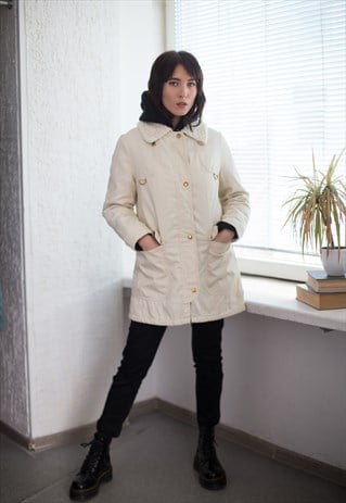 VINTAGE CREAM FAUX FUR COLLAR COAT