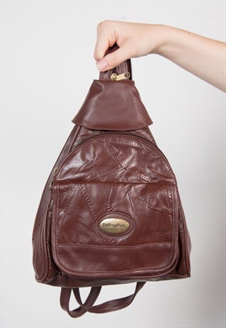 90'S OXBLOOD FAUX LEATHER PATCHWORK BACKPACK