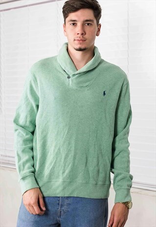 VINTAGE POLO RALPH LAUREN SHAWL COLLAR JUMPER 90S L 21.5