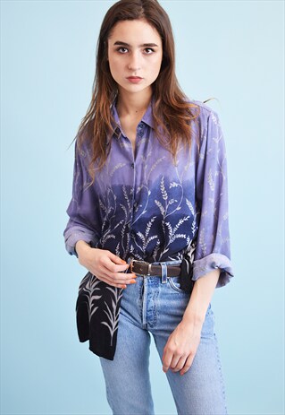 90'S RETRO FLORAL PRINT MONOCHROME OVERSIZED SHIRT TOP