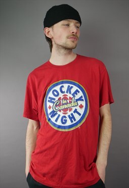 Vintage Hockey Night Graphic T-Shirt in Red