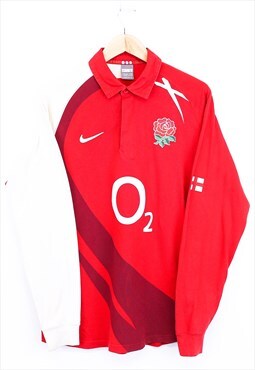 Vintage Nike England Rugby Top Red With Rose Logo Collared