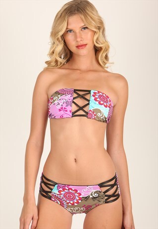 RACY REVERSIBLE STRAPPY BIKINI TOP- PINK MANDALA
