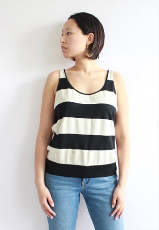 Y2K RALPH LAUREN KNIT RIBBED BLACK CREAM TANK TOP