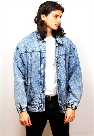 1980'S VINTAGE OVERSIZED FAUX SHERPA LINED DENIM JACKET
