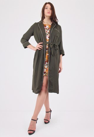 KHAKI SIDE POCKET LOOSE TRENCH COAT