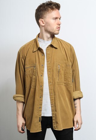 VINTAGE CORDUROY CORD SHIRT BROWN