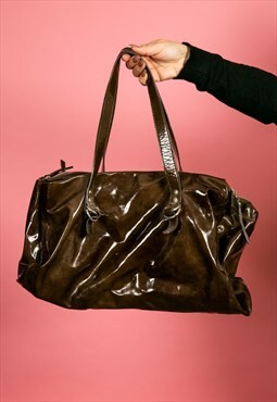  oversized brown patent leather shoulder bag by Navyboot 