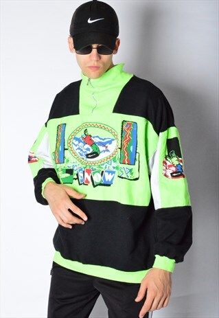 VINTAGE 90S BLACK NEON GREEN SKI SWEATSHIRT