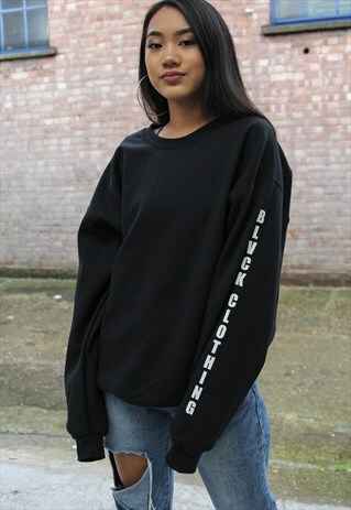 OVERSIZED BLACK SWEATSHIRT WITH SLEEVE PRINT