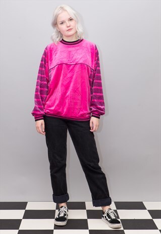 VINTAGE PINK VELOURS VELVET SWEATSHIRT JUMPER