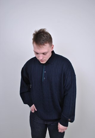 VINTAGE MILITARY WOOL SWEATER, 80S BUTTON MENS JUMPER