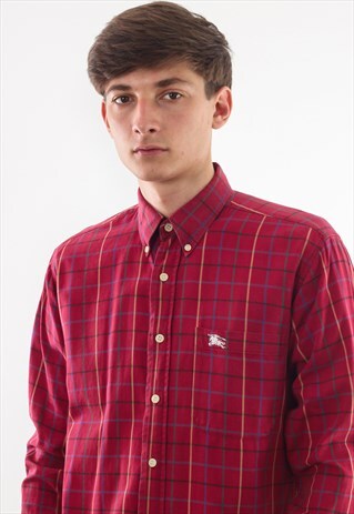 VINTAGE BURBERRYS 90S RED LONG SLEEVE PLAID CHECK