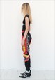 90'S VINTAGE INCREDIBLE BIKER TROUSERS IN RED/ BLACK/ YELLOW