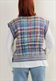 VINTAGE 90S ROUNDNECK RAINBOW KNIT WOMEN CHECK VEST S