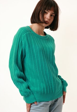 90S VINTAGE OLDSCHOOL GREEN COTTON JUMPER SWEATER 1141