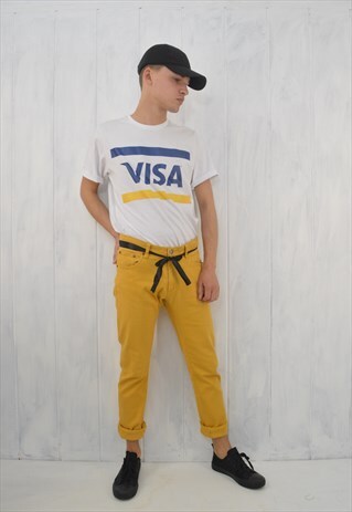 VINTAGE YELLOW DENIM STRAIGHT TROUSERS