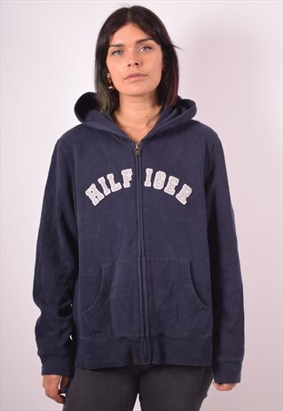 TOMMY HILFIGER WOMENS VINTAGE HOODIE JACKET XL BLUE 90S