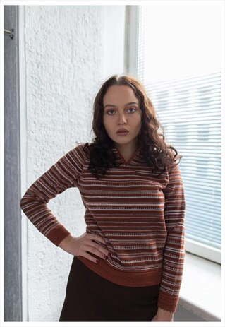 VINTAGE 70'S BROWN STRIPED KNITTED JUMPER