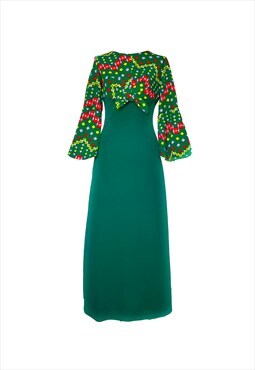 70s vintage Retro green floral Maxi Dress 