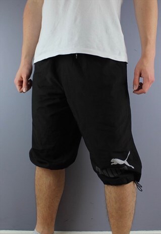 VINTAGE PUMA 3/4 LENGTH SHORTS IN BLACK WITH POCKETS AND PRI