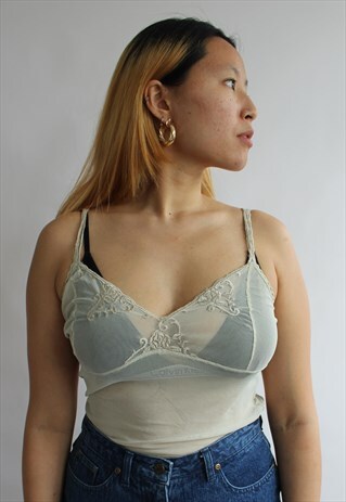 BEIGE CREAM MESH CAMI TOP