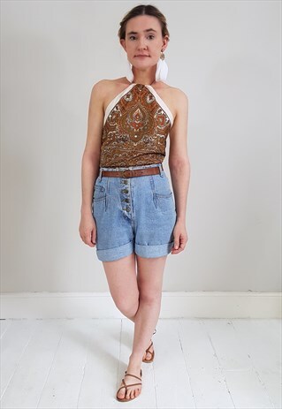 VINTAGE 70'S REWORKED SIMPLE SCARF TIE BACK HALTER TOP