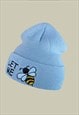 LET ME BEE EMBROIDERED BEANIE HAT IN SKY BLUE