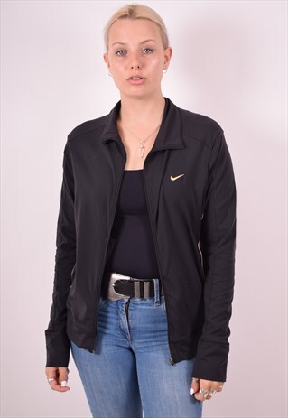 NIKE WOMENS VINTAGE TRACKSUIT TOP JACKET XL BLACK 90S