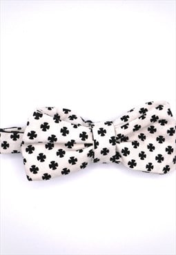 White Cross Print Reworked Vintage Fabric Bow Tie