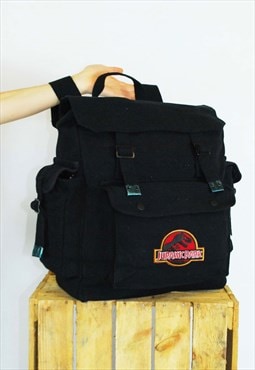 Jurassic Park Large Canvas Backpack Rucksack Black