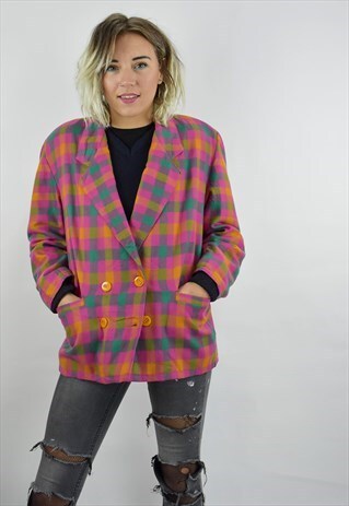 VINTAGE 80S CRAZY CHECK DOUBLE BREASTED BOXY BLAZER