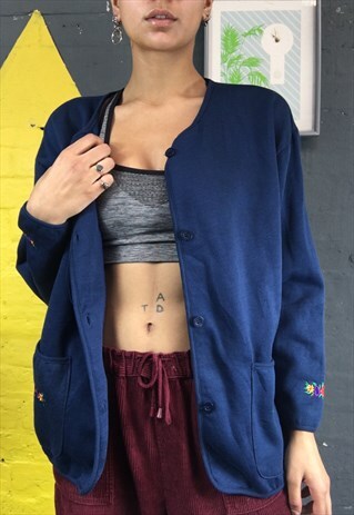 NAVY CARDIGAN WITH EMBROIDERY