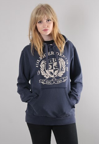 VINTAGE 90S TOMMY HILFIGER BLUE HOODIE SWEATSHIRT TOP