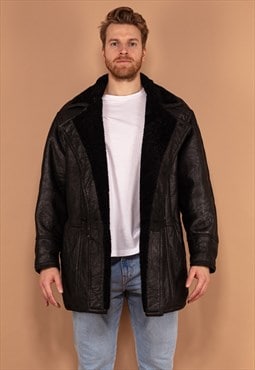 Vintage 90's Men Sheepskin Coat in Black