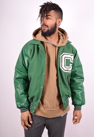 MENS VINTAGE VARSITY JACKET LARGE GREEN 90'S