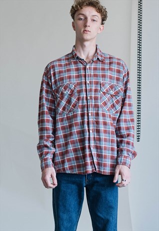 VINTAGE 90S WESTERN CHECK PATTERN DOUBLE POCKETS SHIRT IN XL