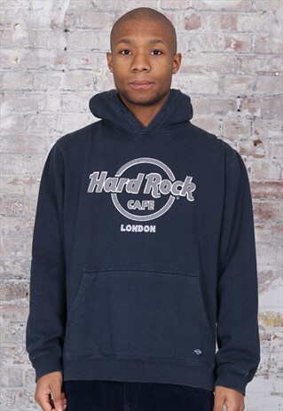 VINTAGE HARD ROCK CAFE BIG LOGO HOODIE NAVY BLUE