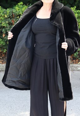 Vintage 1990s Comme Du Vrai Paris Faux Fur Black Long Coat