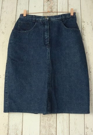 Vintage Y2K Blue Denim Trissardi Designer Mini Pencil Skirt