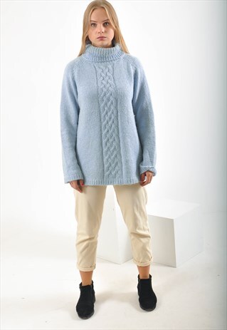 VINTAGE TURTLE NECK KNITWEAR JUMPER IN BLUE