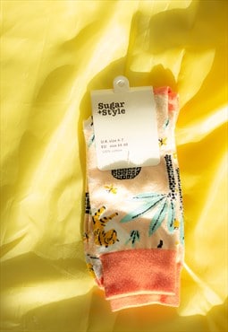 Tiger Print Illustrated Long Length Socks