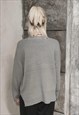 SIDE SPLIT WIDE SWEATER DROP SHOULDER BAGGY KNIT JUMPER GREY