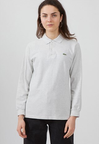 VINTAGE GREY LACOSTE LONG SLEEVE POLO SHIRT TOP