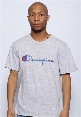 VINTAGE CHAMPION BIG SPELL OUT LOGO T-SHIRT GREY