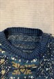 VINTAGE KNITTED JUMPER ABSTRACT SNOW PATTERNED KNIT SWEATER