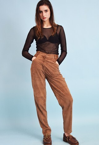 80'S RETRO HIGHWAISTED GENUINE LEATHER BROWN TROUSERS