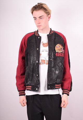 NFL MENS VINTAGE SF 49ERS BOMBER JACKET MEDIUM BLACK 90'S