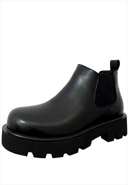 High fashion ankle boots tractor platform shoes in black