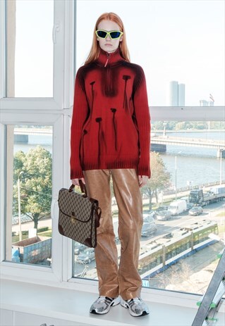 Vintage Y2K ribbed reworked mushroom jumper in red & black